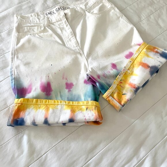 Custom Tie-Dye Free Speech Shorts – Size 8 – Upcycled Summer Denim - Picture 9 of 12